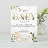 緑の金ゴールドサファリ動物がベビーシャワーで運転 招待状 (スタンド正面)