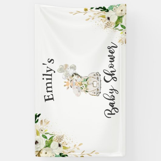 緑の金ゴールドサファリ動物がベビーシャワーで運転 横断幕 (縦)