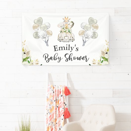 緑の金ゴールドサファリ動物がベビーシャワーで運転 横断幕 (インサイチュ)