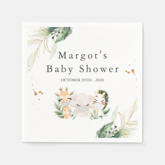 緑の金ゴールドサファリ動物のドライブでベビーシャワー スタンダードカクテルナプキン (正面)