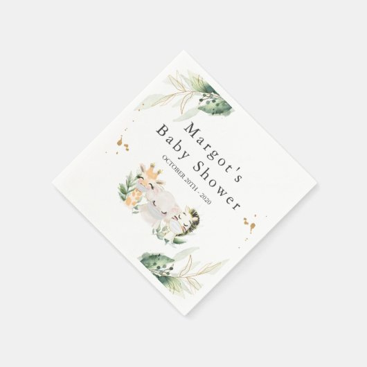 緑の金ゴールドサファリ動物のドライブでベビーシャワー スタンダードカクテルナプキン (角)