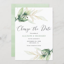 緑の金ゴールドシンプル日付の結婚変更 招待状