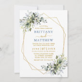 緑の金ゴールドジオフレームダスティブルー結婚ズ 招待状 (正面)
