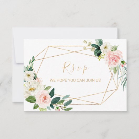 緑の金ゴールドジオメトリックエレガントフローラメニューの選択 出欠カード (正面)