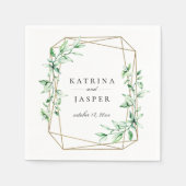 緑の金ゴールドジオメト結婚リ スタンダードカクテルナプキン (正面)