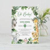 緑の金ゴールドジャングル動物サファリああ赤ちゃんシャワー 招待状 (スタンド正面)