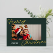 緑の金ゴールドスクリプトメリークリスマスシンプルの写真 箔シーズンカード (立ち正面)