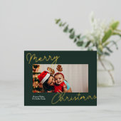 緑の金ゴールドスクリプトメリークリスマスシンプルの写真 箔シーズンポストカード (立ち正面)