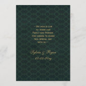 緑の金ゴールドスノーフレーク冬のウェディングメニューカード メニュー (裏面)