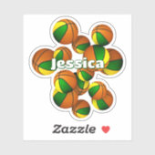 緑の金ゴールドチームの色のバスケットの子供の名前 シール (シート)