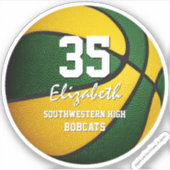 緑の金ゴールドチームの色の女の子の男の子バスケットボール シール (正面)