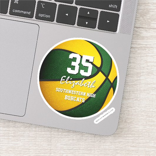 緑の金ゴールドチームの色の女の子の男の子バスケットボール シール (詳細)