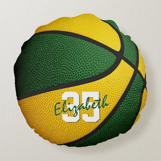 緑の金ゴールドチームの色の女の子の男の子バスケットルーム ラウンドクッション (裏面)