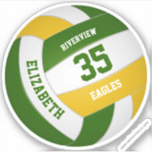 緑の金ゴールドチームの色の女の子の男の子バレーボール シール (正面)