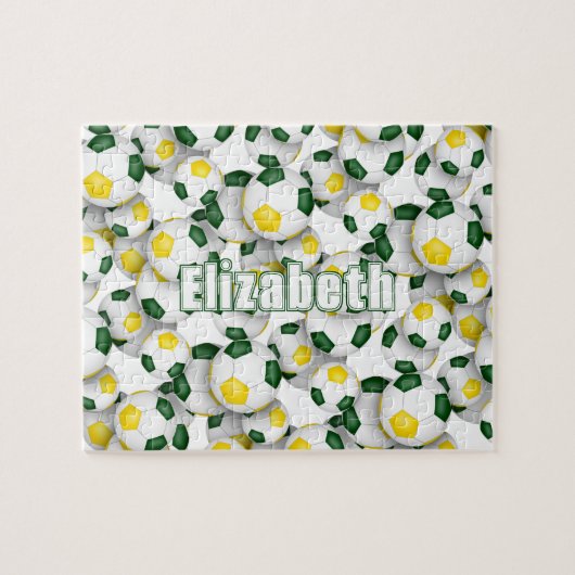 緑の金ゴールドチームの色の女の子サッカー ジグソーパズル (横)