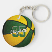 緑の金ゴールドチームの色の女の子バスケットボール キーホルダー (裏面)