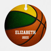緑の金ゴールドチームの色の女の子バスケットボール メタルオーナメント (正面)