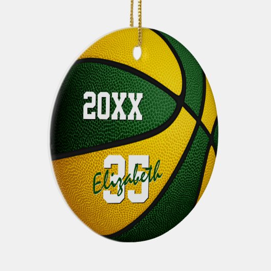 緑の金ゴールドチームの色バスケットボールの記念 セラミックオーナメント (右)
