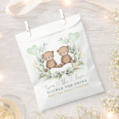 緑の金ゴールドツインテディベアバルーンベビーシャワー フェイバーバッグ (クリップ留めされた状態)