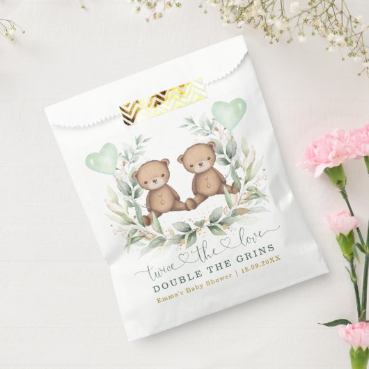 緑の金ゴールドツインテディベアバルーンベビーシャワー フェイバーバッグ (封をした状態)