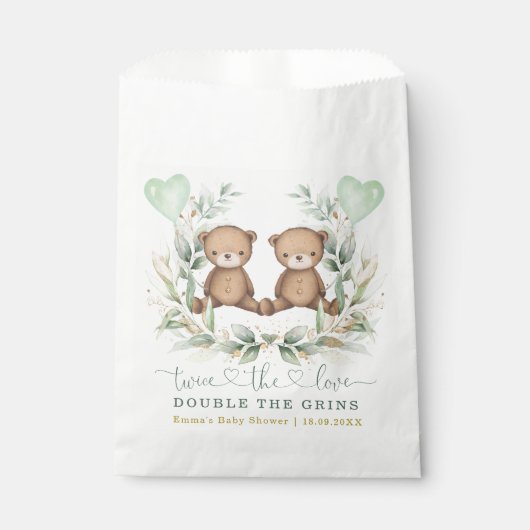 緑の金ゴールドツインテディベアバルーンベビーシャワー フェイバーバッグ (正面)