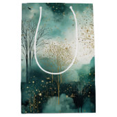 緑の金ゴールドツリークリスマス ミディアムペーパーバッグ (正面)