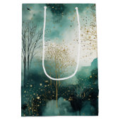 緑の金ゴールドツリークリスマス ミディアムペーパーバッグ (裏面)