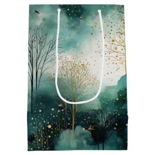 緑の金ゴールドツリークリスマス ミディアムペーパーバッグ (裏面)