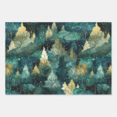 緑の金ゴールドツリークリスマス ラッピングペーパーシート (正面2)