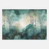 緑の金ゴールドツリークリスマス ラッピングペーパーシート (正面)