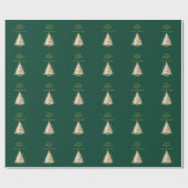 緑の金ゴールドツリー雪クリスマス ラッピングペーパー (フラット)