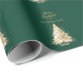 緑の金ゴールドツリー雪クリスマス ラッピングペーパー (ロールコーナー)
