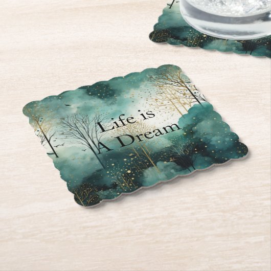 緑の金ゴールドツリー ペーパーコースター (アングル)