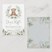 緑の金ゴールドテディベアおむつラッフルベビーシャワー エンクロージャーカード (正面/裏面)