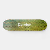 緑の金ゴールドドット抽象芸術水色あなたの名前を追加 スケートボード (横)
