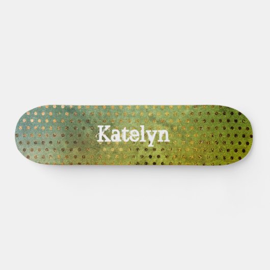 緑の金ゴールドドット抽象芸術水色あなたの名前を追加 スケートボード (横)