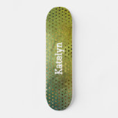 緑の金ゴールドドット抽象芸術水色あなたの名前を追加 スケートボード (正面)