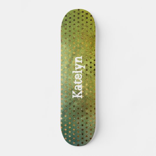 緑の金ゴールドドット抽象芸術水色あなたの名前を追加 スケートボード (正面)
