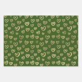 緑の金ゴールドハート星円ランダムパターン ラッピングペーパーシート (正面)