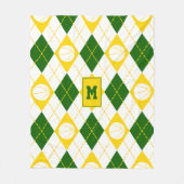 緑の金ゴールドバスケットチームカラーアーガイル フリースブランケット (正面)