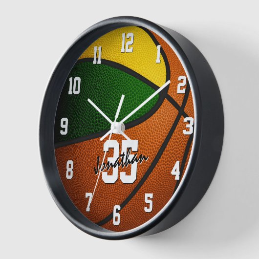 緑の金ゴールドバスケットボールボーイズ女の子スポーツルームデカール 壁時計 (傾斜)