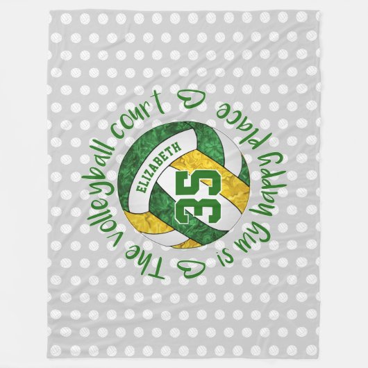 緑の金ゴールドバレーボールのコートは私の幸せな場所である フリースブランケット (正面)