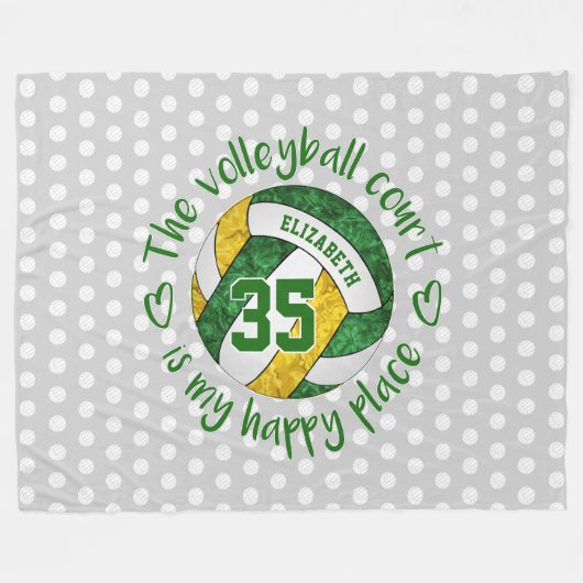 緑の金ゴールドバレーボールのコートは私の幸せな場所である フリースブランケット (正面(横))