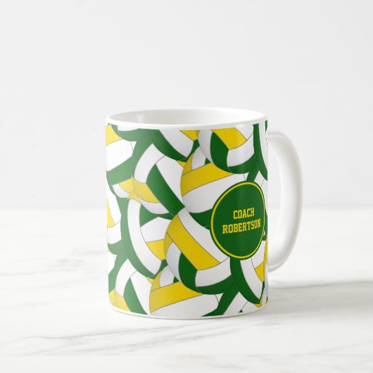 緑の金ゴールドバレーボールチームの色のギフト コーヒーマグカップ (正面右)