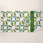 緑の金ゴールドバレーボールチームの色スポーティな女の子 ビーチタオル (正面)