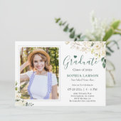 緑の金ゴールドフローラ写真卒業お祝い 招待状 (スタンド正面)