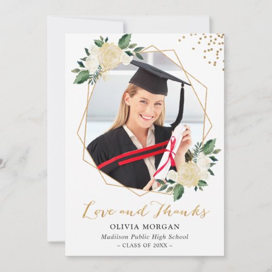 緑の金ゴールドフローラ卒業写真ありがとう 招待状 (正面)