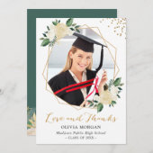 緑の金ゴールドフローラ卒業写真ありがとう 招待状 (正面/裏面)