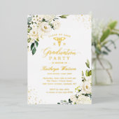 緑の金ゴールドフローラ看護学校卒業 箔招待状 (立ち正面)