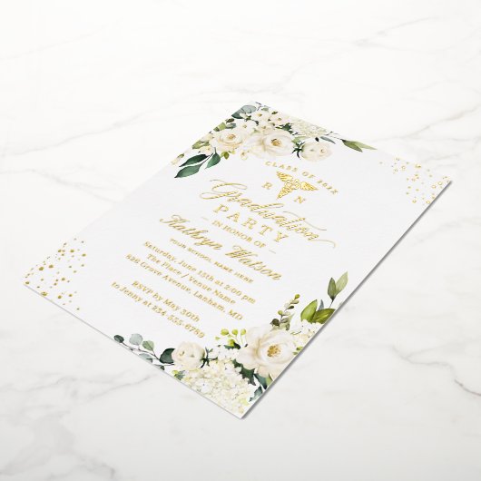 緑の金ゴールドフローラ看護学校卒業 箔招待状 (回転した状態)